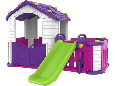 Игровой домик для детей с забором и горкой CHD-354